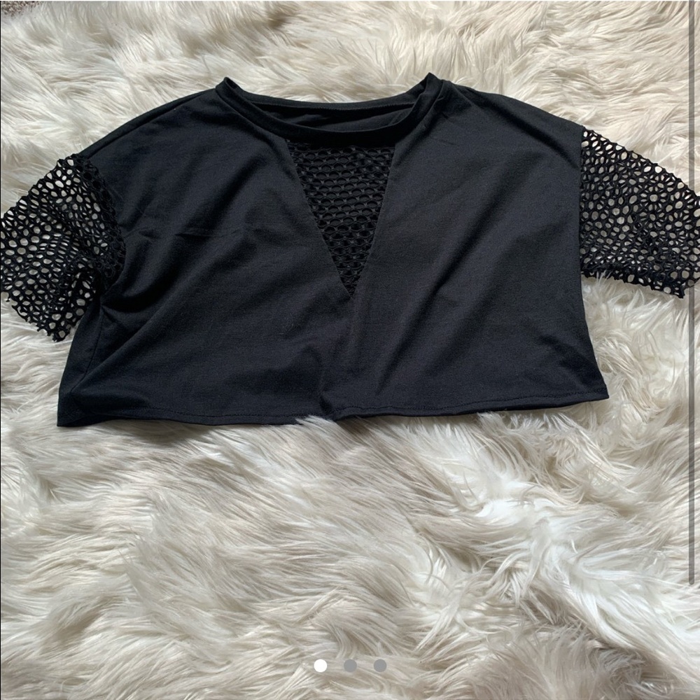 Black crop top with mesh cut outs